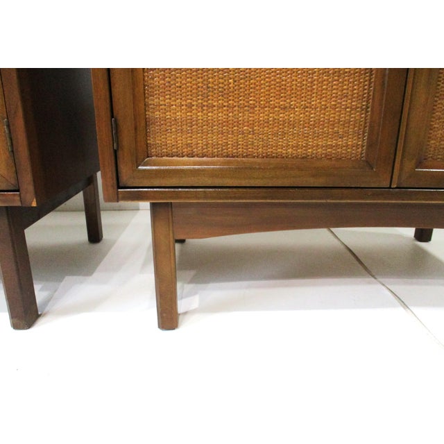 Walnut Caned Nightstand Chests in the Style of Widdicomb For Sale - Image 11 of 12