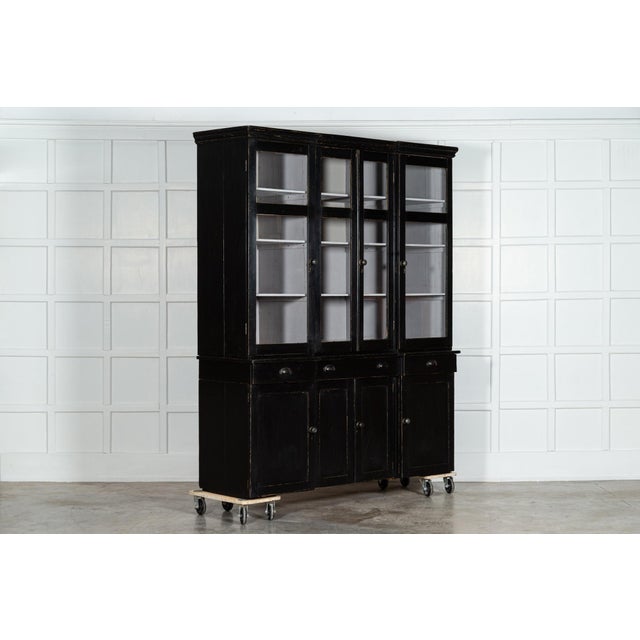 19th Century English Ebonised Pine Breakfront Housekeepers Cabinet For Sale - Image 13 of 14