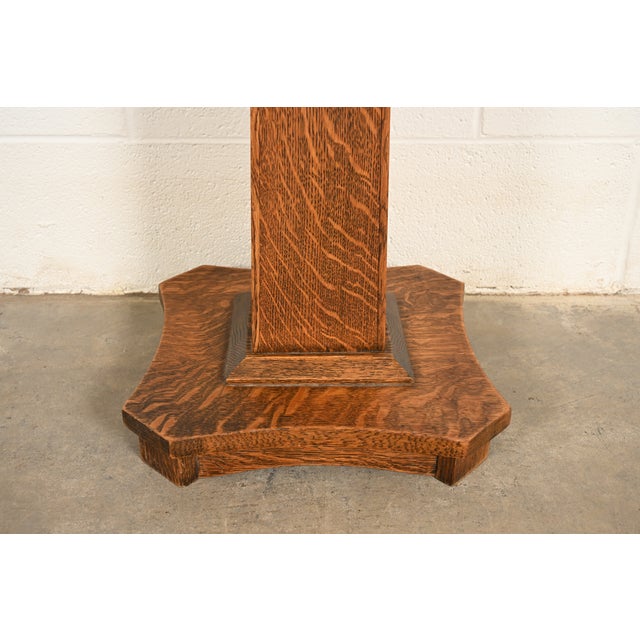 Stickley Brothers Style Antique Mission Tiger Oak Arts & Crafts Pedestal or Plant Stand, Circa 1910 For Sale - Image 9 of 12