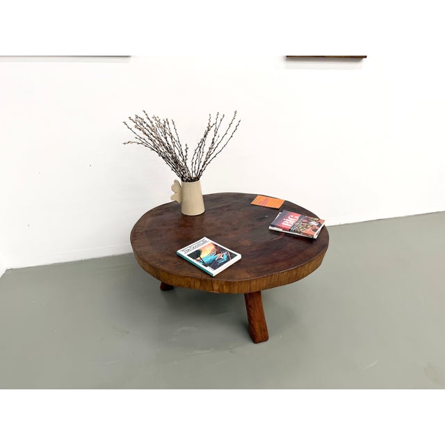 Brutalist Coffee Table in Teak with Monolithic Slab and Tripod Base, 1950s For Sale - Image 13 of 18