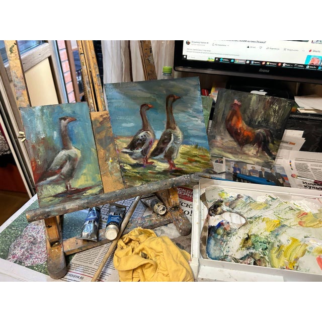 Framed Rooster Original Painting Farm Decor by Valeriya Serova For Sale - Image 6 of 16