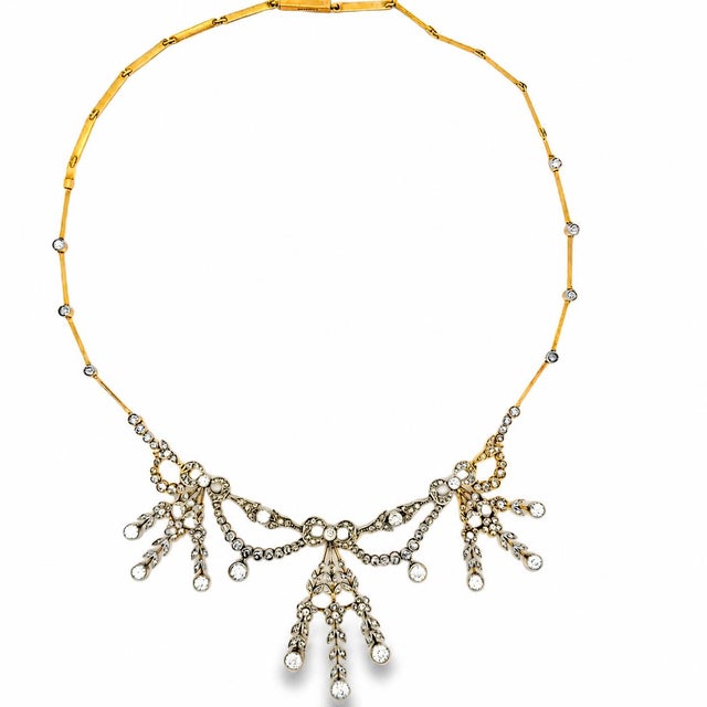 1900-1909 Filippo Chiappe Belle Époque 18k Gold, Platinum & Diamond Necklace For Sale - Image 9 of 12