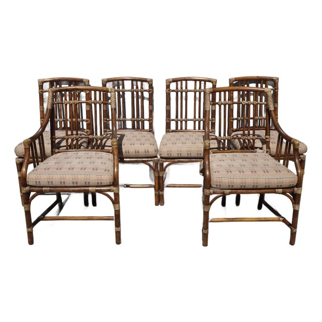 Set of Six Vintage McGuire Balboa Organic Bamboo Ratten Dining Chairs For Sale