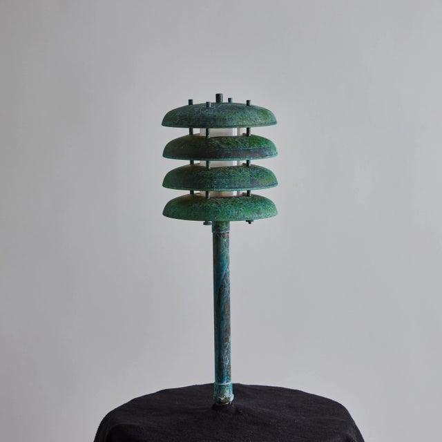 'Gibson' Verdigris Patinated Outdoor Bollard Light by Gary Gibson For Sale - Image 11 of 12