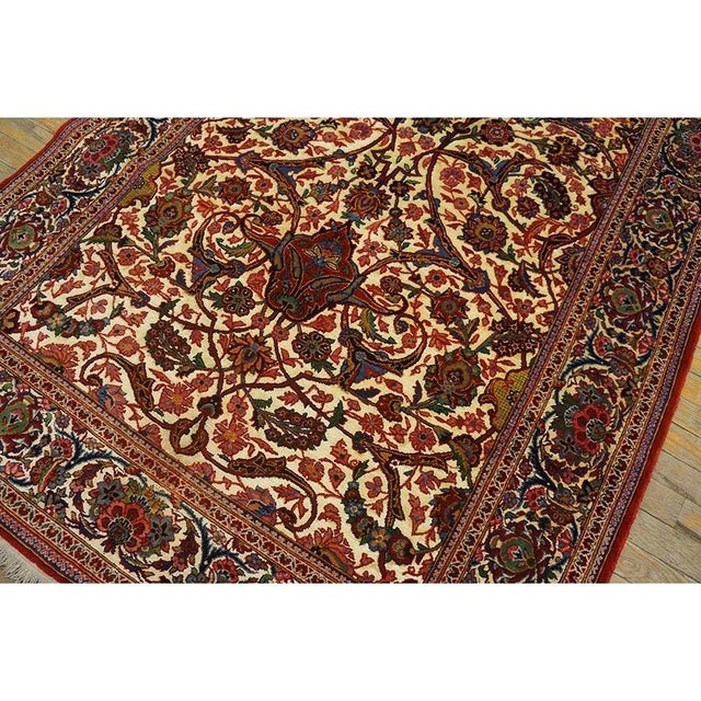 Textile 1920s Scatter Pair of Beige Field Floral Antique Kashan Knotted Wool Carpet Rug For Sale - Image 7 of 10