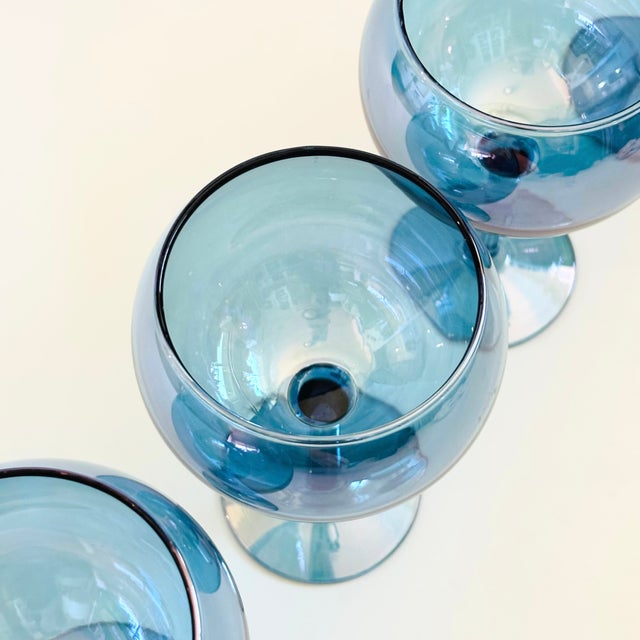 Blue Vintage Iridescent Blue Coupe Glasses - Set of 4 For Sale - Image 8 of 8