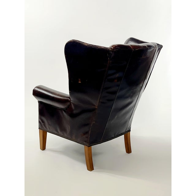 Animal Skin Vintage Mitchell Gold + Bob Williams Gustave Genuine Leather Wing Chair For Sale - Image 7 of 12