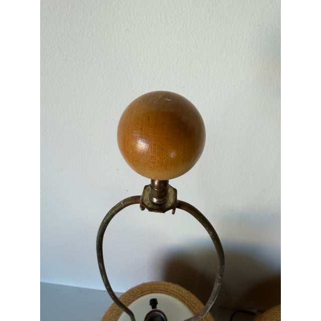Pair of Vintage Coastal Organic Ceramic Table Lamps With Bamboo and Rope Wrap, 1970s For Sale - Image 10 of 12