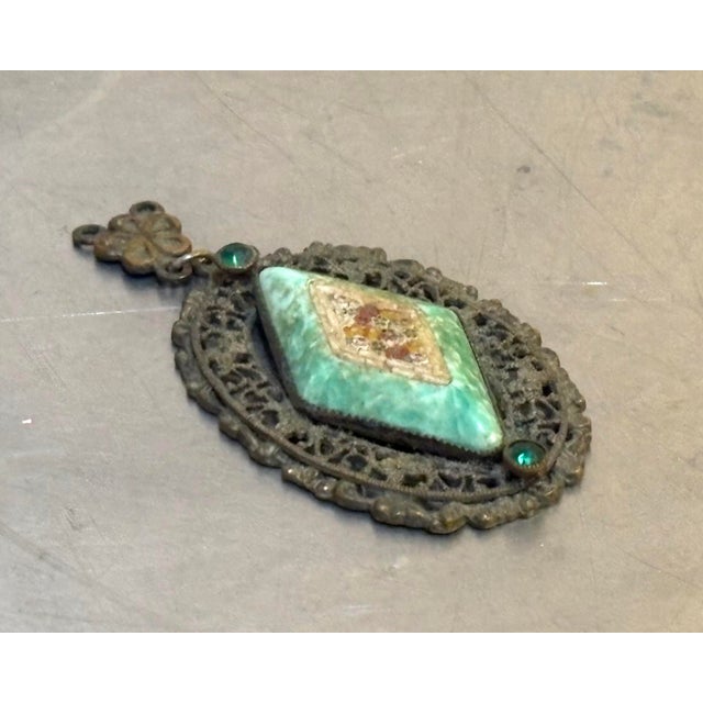 Early 20th Century Victorian Style Micromosaic Silver Tone Pendant For Sale - Image 4 of 5