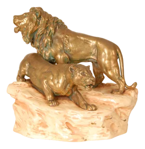 Antique Viennese Porcelain Group of Lions by Th. Schoop