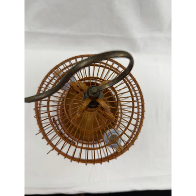1980's Asian Bamboo Birdcage With Ceramic Feeders For Sale - Image 4 of 10