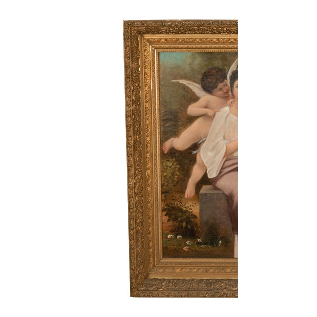 Large Antique French 19th Century Oil Canvas Painting "Hearts Awakening" Cherubs by William-Adolphe Bouguereau, 1892 For Sale - Image 4 of 14