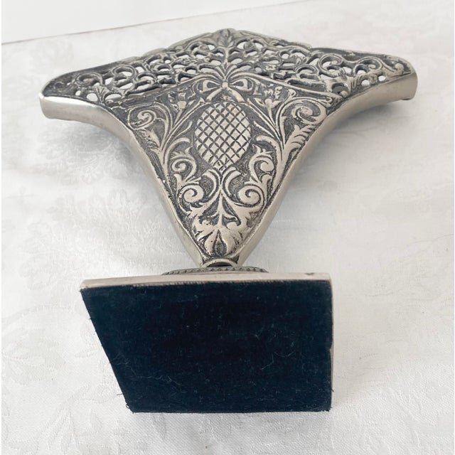 Vintage Ornate Fan Vase, Art Nouveau-Style Scrollwork, a Reticulated Top Edge, and a Central Pineapple Motif. For Sale In Denver - Image 6 of 15