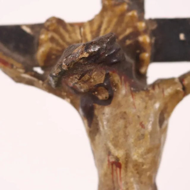Wood Carved and Lacquered Wood Crucifix For Sale - Image 7 of 11
