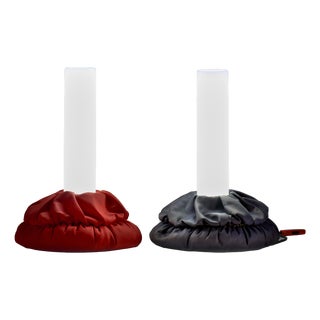 Cloche Table Lamps in Red and Black Fabric by De Pas Durbino & Lomazzi for Sirrah, 1982, Set of 2 For Sale