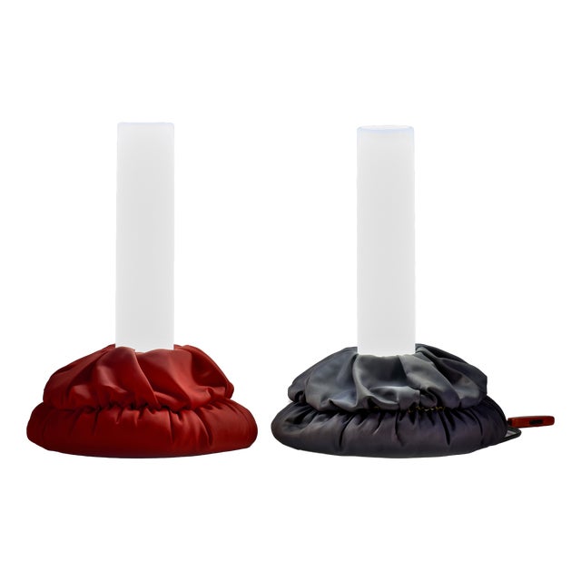 Cloche Table Lamps in Red and Black Fabric by De Pas Durbino & Lomazzi for Sirrah, 1982, Set of 2 For Sale