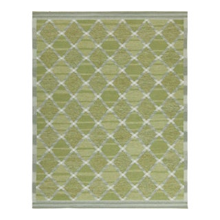 Rug & Kilim’s Scandinavian Style Custom Kilim in Green and Gray Lattice Pattern - 3x10 For Sale