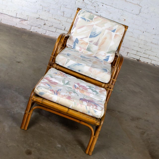Mid-20th Century Tropical or Coastal Style Rattan Lounge Chair and Ottoman Set by Calif Asia For Sale - Image 6 of 18