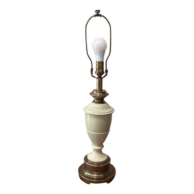 Vintage Rare Ethan Allen Art Deco Brass and Enamel Urn Table Lamp Footed Base For Sale