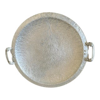 Vintage Stamped Silver Hammered Tray Elegant Coffee Table Placement or Serving Makers Mark For Sale