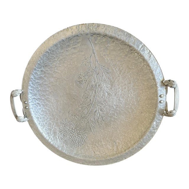 Vintage Stamped Silver Hammered Tray Elegant Coffee Table Placement or Serving Makers Mark For Sale