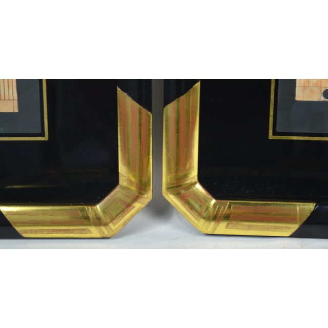 Sculpture Materials Pair Antique Architectural Engravings in Fine Gilt & Lacquer Modernist Frames For Sale - Image 7 of 8