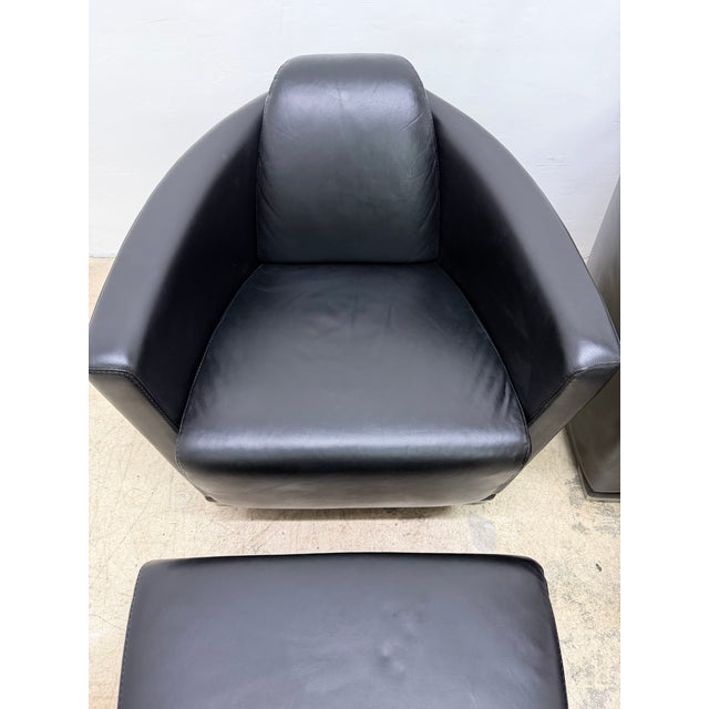 Enzo Luca Art Deco Revival Leather Lounge Chairs and Footrests, 1990s - A Pair For Sale - Image 12 of 18