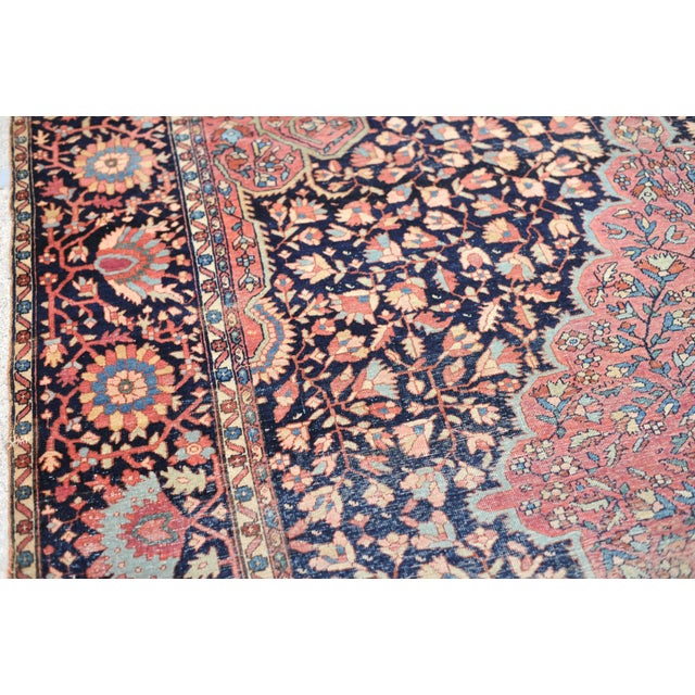 Majestic Navy & Pink Antique Persian Ferehan Sarouk - 9′10″ × 12′11″ For Sale In Milwaukee - Image 6 of 13