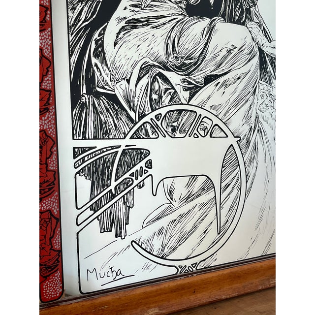 Vintage Art Nouveau Mirror with Christmas Noel Illustration by Alphonse Mucha, 1960s For Sale - Image 10 of 15