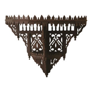 Vintage Moroccan Handcrafted Triangle Wall Shelf – Dark Chocolate Brown Elegance For Sale