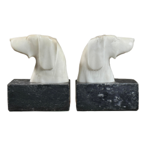 Vintage Italian Hand Carved Alabaster Dog Bookends (Pair)