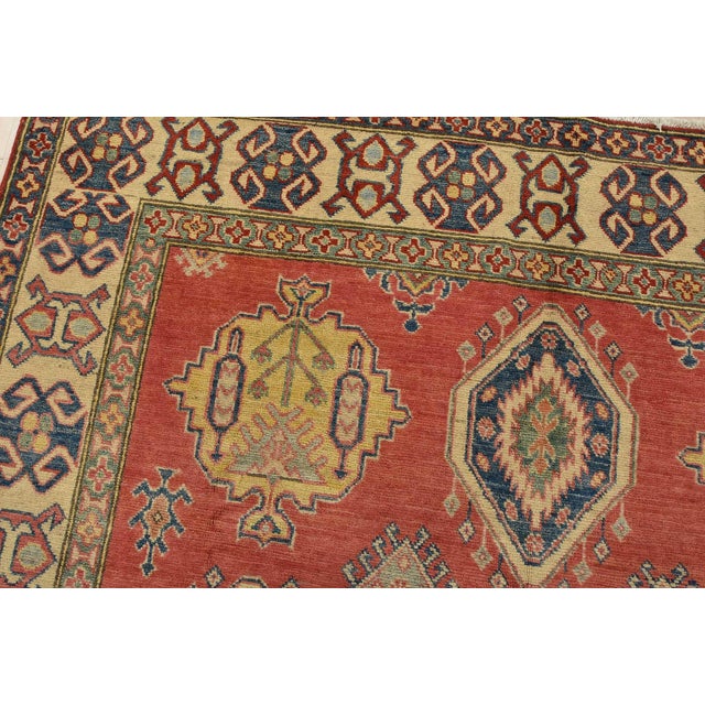 Kazak Rug 6’5” X 8’10” Red Wool Tribal Hand-Knotted Oriental Carpet For Sale In Philadelphia - Image 6 of 15
