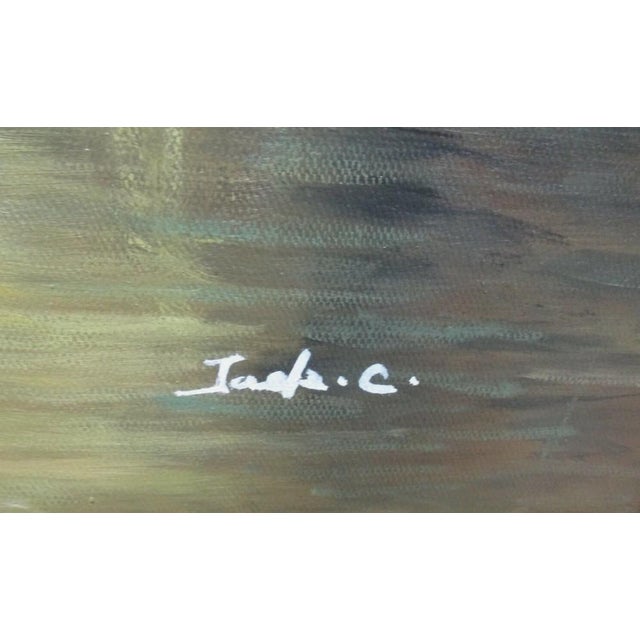 Paint 1980s Gold Gilt Carved Venice Water Way Bridge Framed Oil Painting For Sale - Image 7 of 9