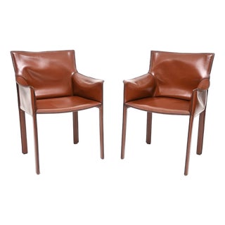 Vintage Italian Leather Armchairs by Enrico Pellizzoni, 1980, Set of 2 For Sale