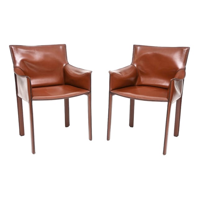 Vintage Italian Leather Armchairs by Enrico Pellizzoni, 1980, Set of 2 For Sale
