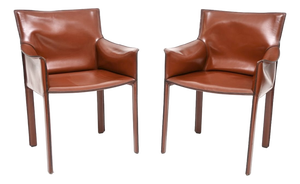 Vintage Italian Leather Armchairs by Enrico Pellizzoni, 1980, Set of 2