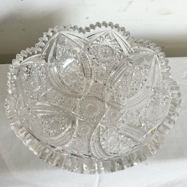 Vintage Cut Crystal Sawtooth Edge Bowl For Sale - Image 4 of 6
