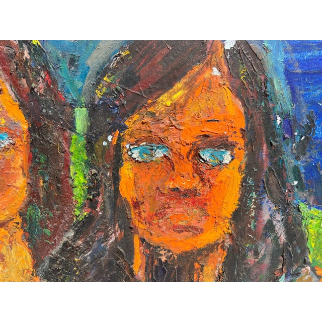 Boho Chic Late 20th Century Vintage Fauvist Figurative Painting of Mother & Daughter For Sale - Image 3 of 13