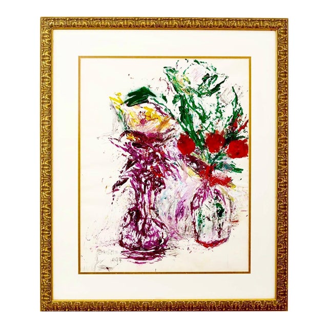 Theresa BernsteinAbstract Still Life Oil Painting with Ink Theresa Bernstein Flowers in Vase, 1994 For Sale