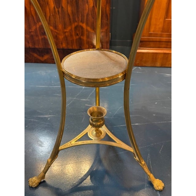 Traditional Pair of Vintage French Empire Style Bronze and Marble Gueridon Tables For Sale - Image 3 of 6