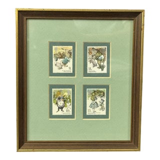 Adorable 1979 Custom Framed Literary British Stamps Nursery Decor For Sale
