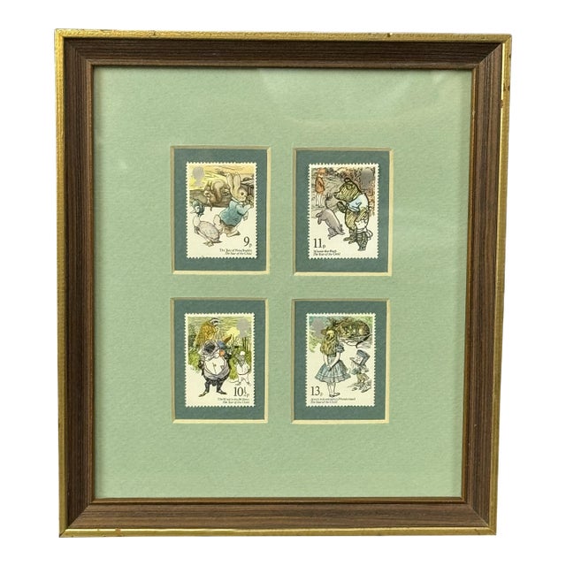 Adorable 1979 Custom Framed Literary British Stamps Nursery Decor For Sale