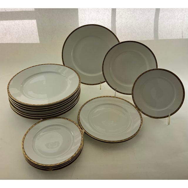 Traditional 1960’s Vintage/New Rosenthal Black & Gold Scroll Rim Dinnerware Set- 17 Pieces For Sale - Image 3 of 5