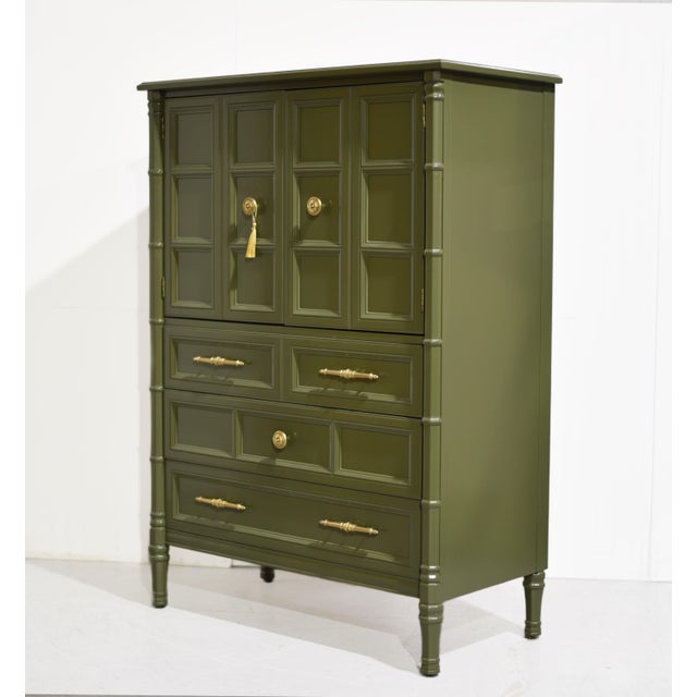 Transitional Mid Century Transitional 9 Drawer Highboy by Henredon in Green - Newly Painted For Sale - Image 3 of 15