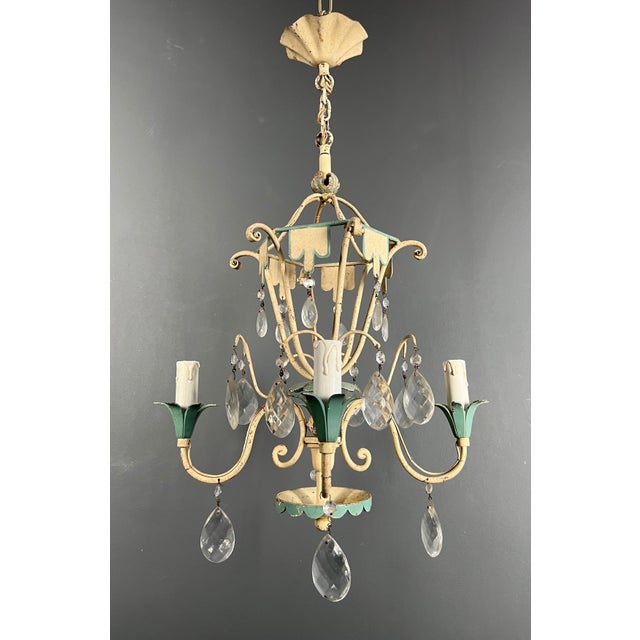 1940 Mid Century Modern Metal with Crystals Chandelier For Sale - Image 12 of 12