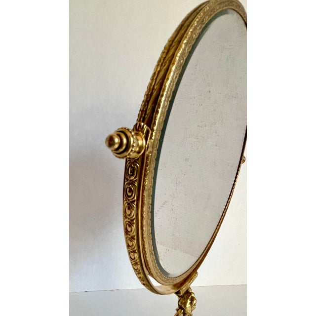 Art Nouveau Rococo Style Brass Female Figure Round Vanity Mirror For Sale - Image 9 of 12