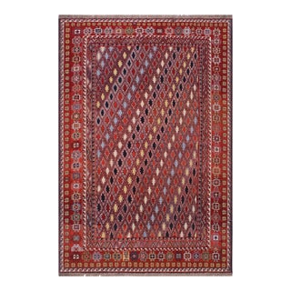 Antique Soumak Rust/Blue Wool Rug - 5'7'' X 7'10'' For Sale