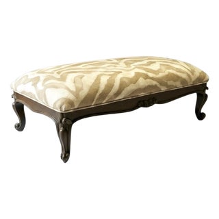 Early French Louis XV Style Carved Walnut Bench / Ottoman in Zebra Velvet For Sale