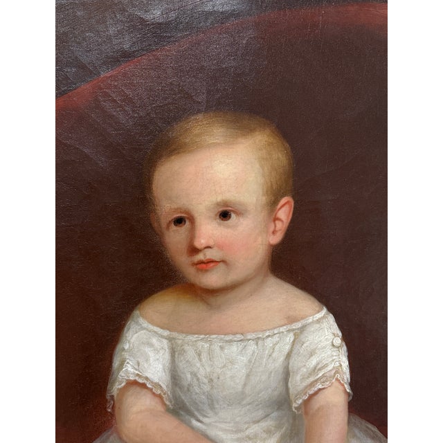 Textile American Folk Art Portrait of a Young Child Holding a Slipper, C. 1830–1850 For Sale - Image 7 of 12