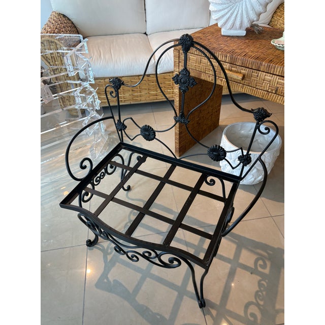Vintage Wrought Iron Garden Patio Bench Stool Newly Upholstered Powder-Coated For Sale - Image 9 of 12